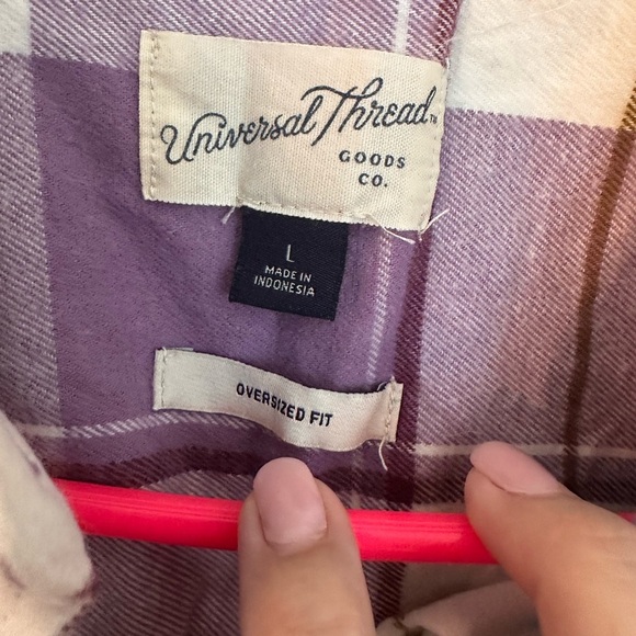 Universal Thread Purple Plaid Flannel Oversized Shirt Size Large Grunge Fall - Picture 3 of 7
